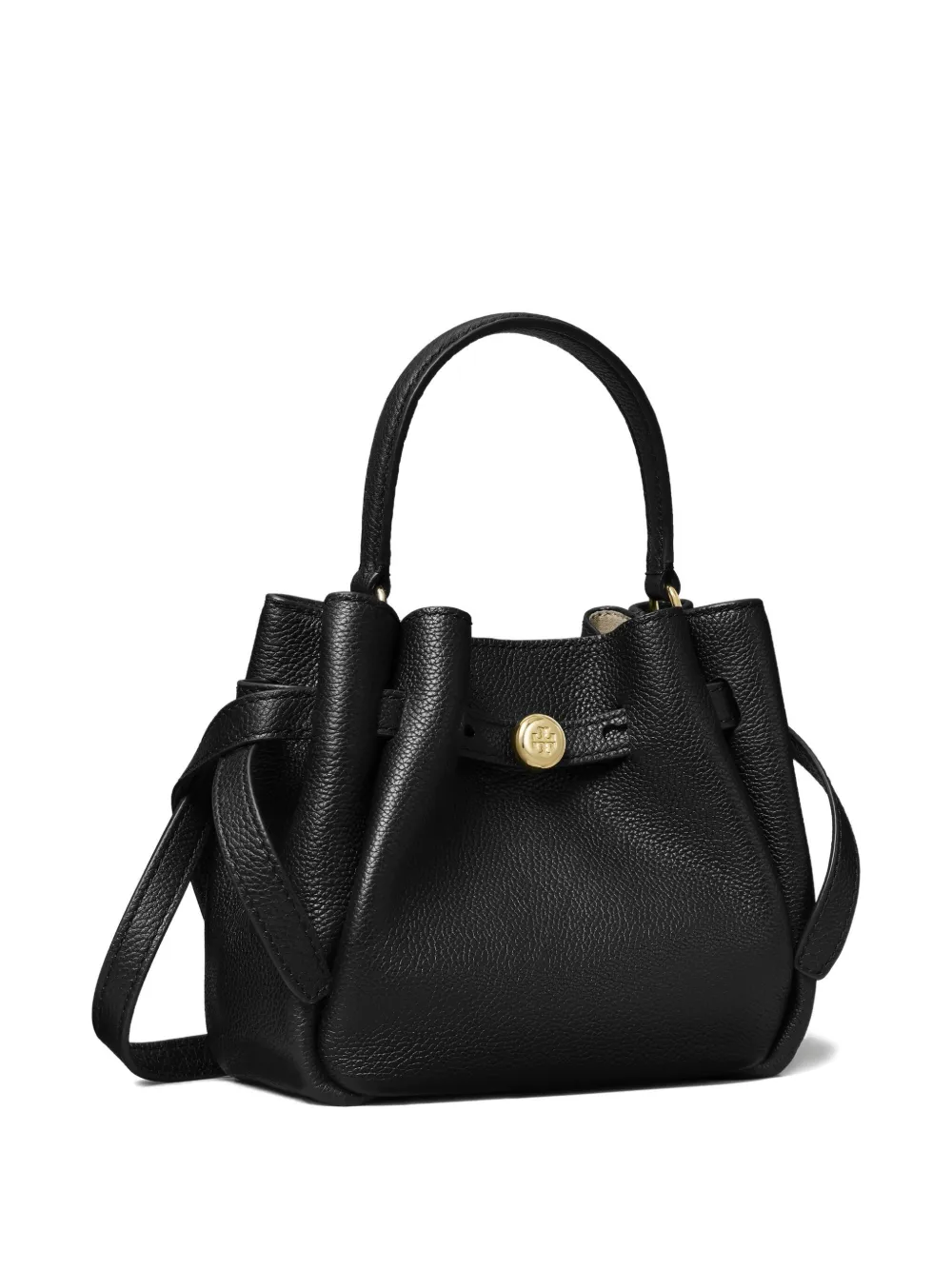 Tory Burch Romy Mini Leather Bucket Bag In Black