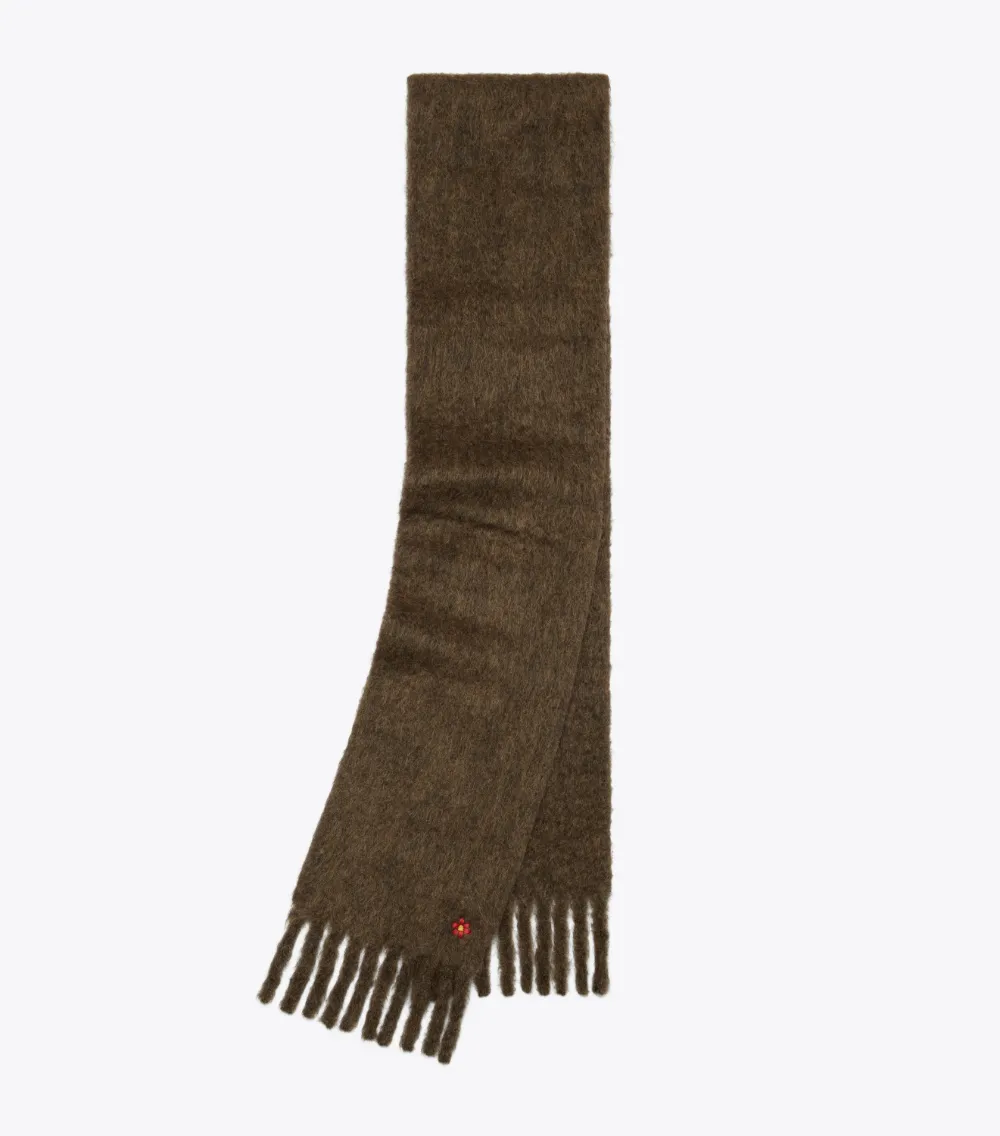 Tory Burch fringed floral-embroidered scarf - Marrone