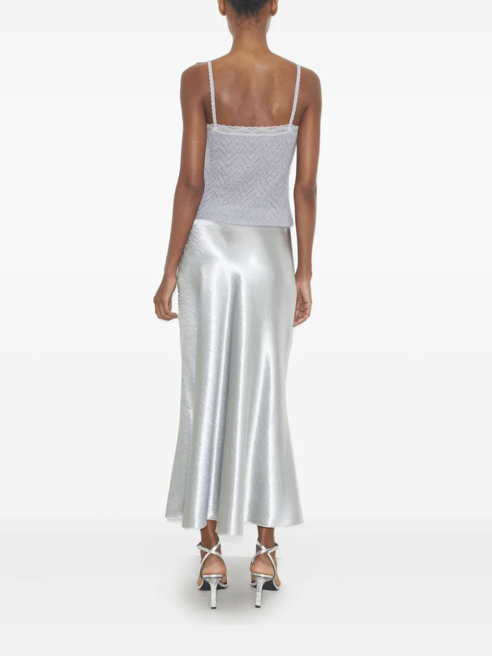 Tory Burch Satin Midi Skirt In Silver