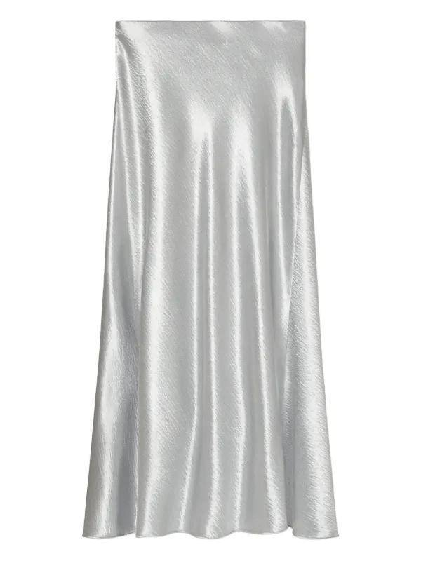 Tory Burch Satin Midi Skirt in Silver