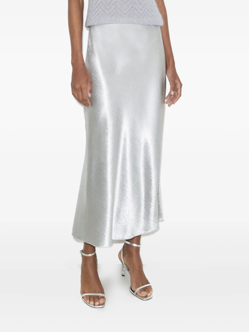 Tory Burch Satin Midi Skirt In Silver