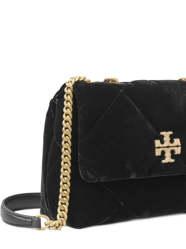 Tory Burch Small Kira diamond-quilted Velvet Shoulder Bag | Black