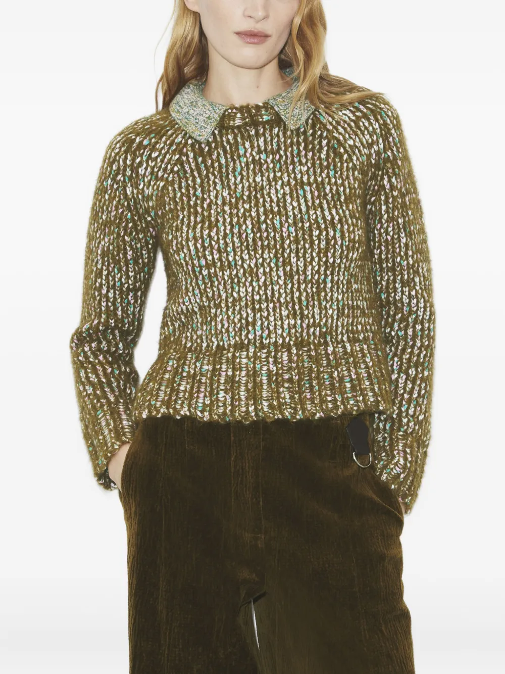 Tory Burch Contrasting-collar Sweater In Green