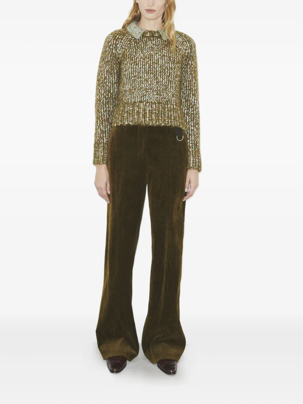 Tory Burch Contrasting-collar Sweater In Green