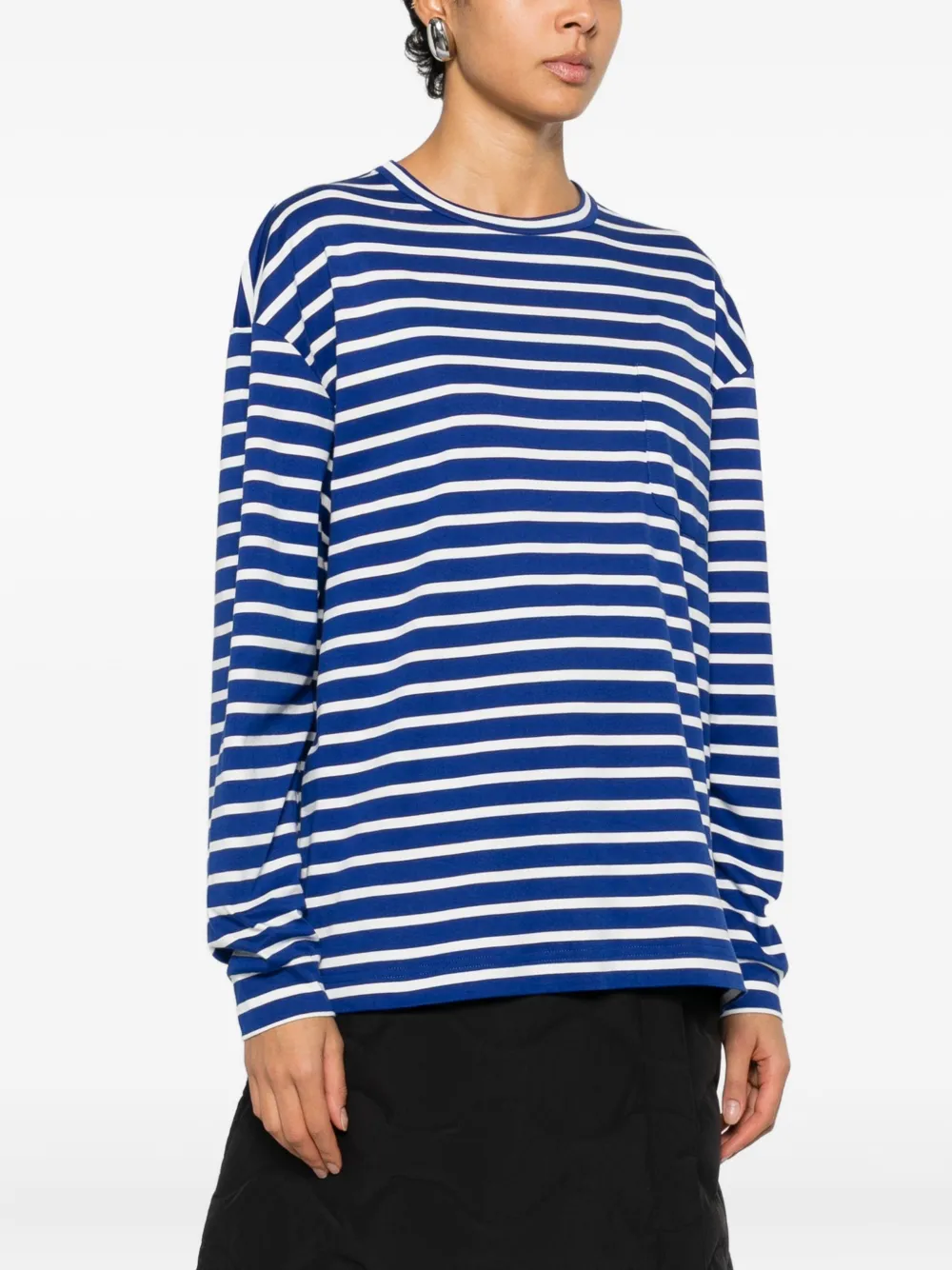 Plan C Gestreept T-shirt met zak Blauw