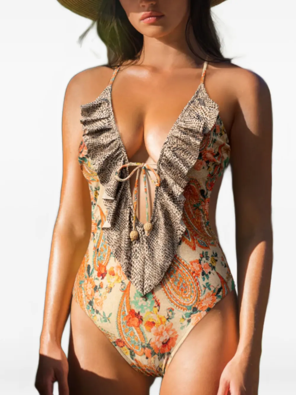 Del Maar Katari Ruffled Tie Swimsuit In Neutral