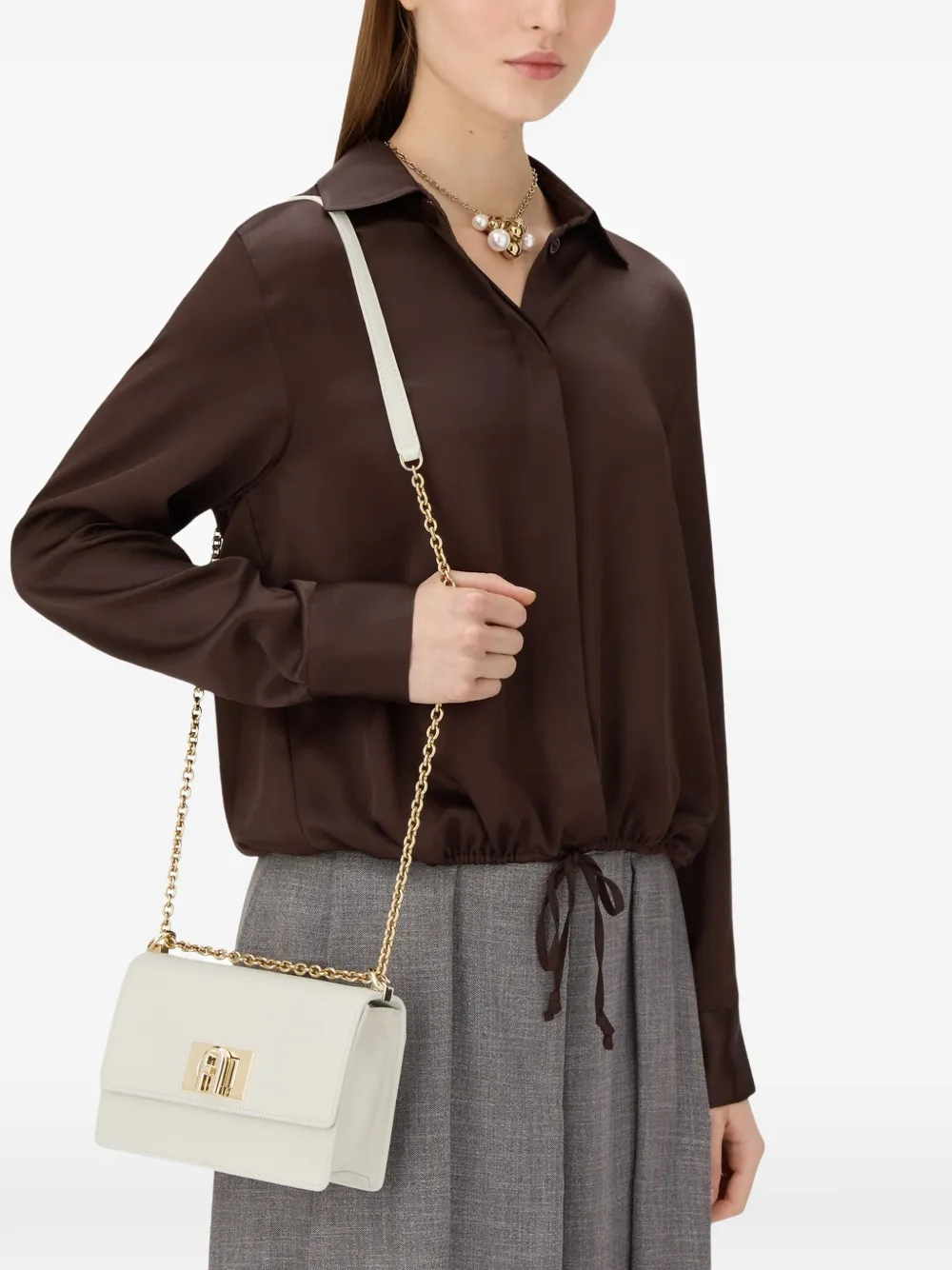 Furla 1927 mini leren crossbodytas Beige