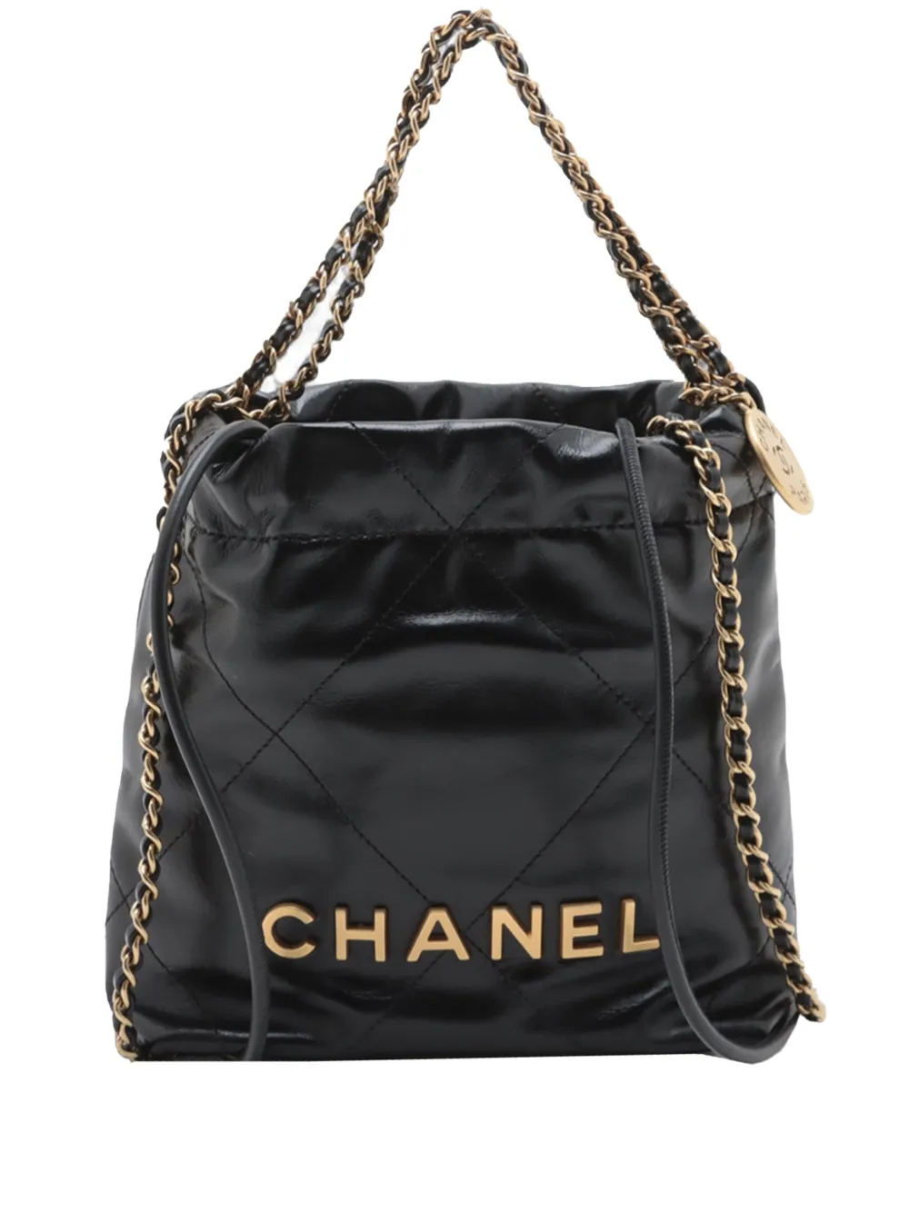CHANEL Pre-Owned 2021-2025 ミニ シャイニーカーフ 22 ハンドバッグ サッチェル - ブラック CHANEL Pre-Owned 2021-2025 ミニ シャイニーカーフ 22 ハンドバッグ サッチェル - ブラック