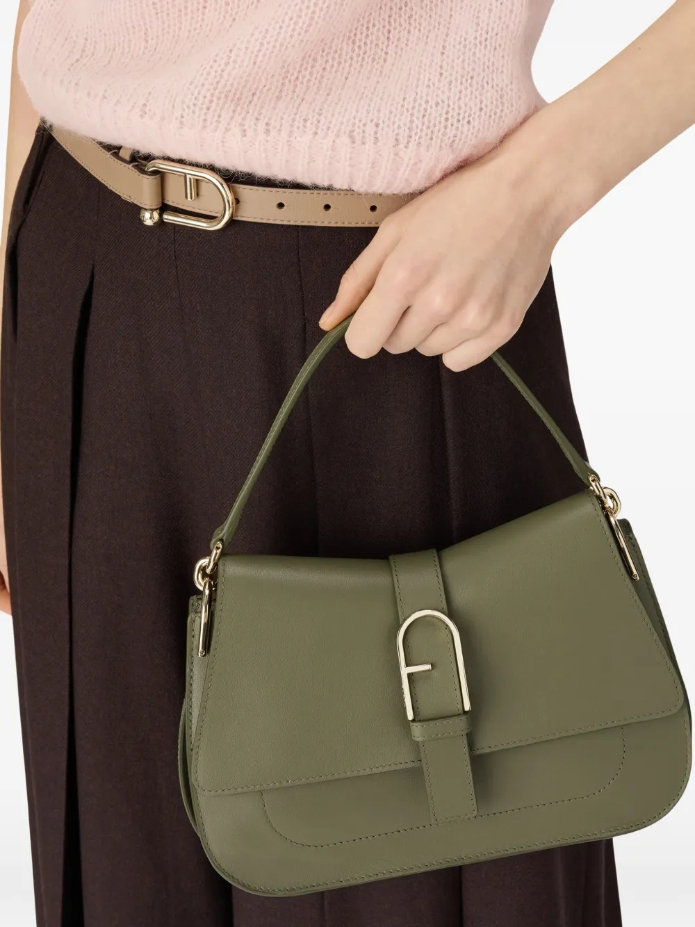Furla Flow leren shopper Groen