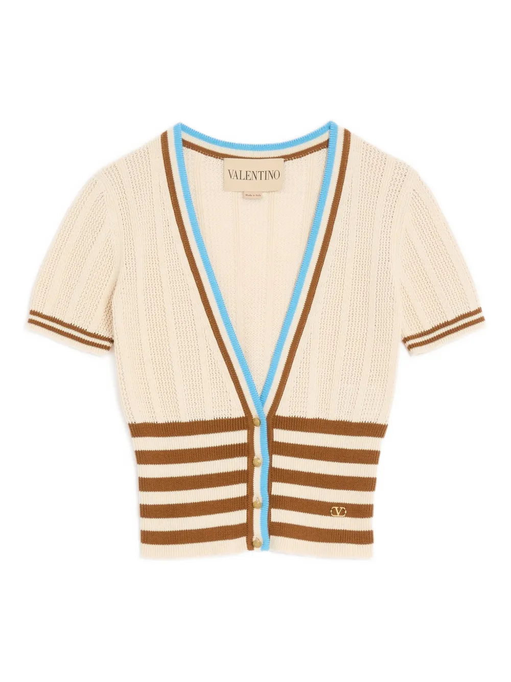 Valentino Garavani Gestreifter Cardigan mit Logo-Schild - Nude