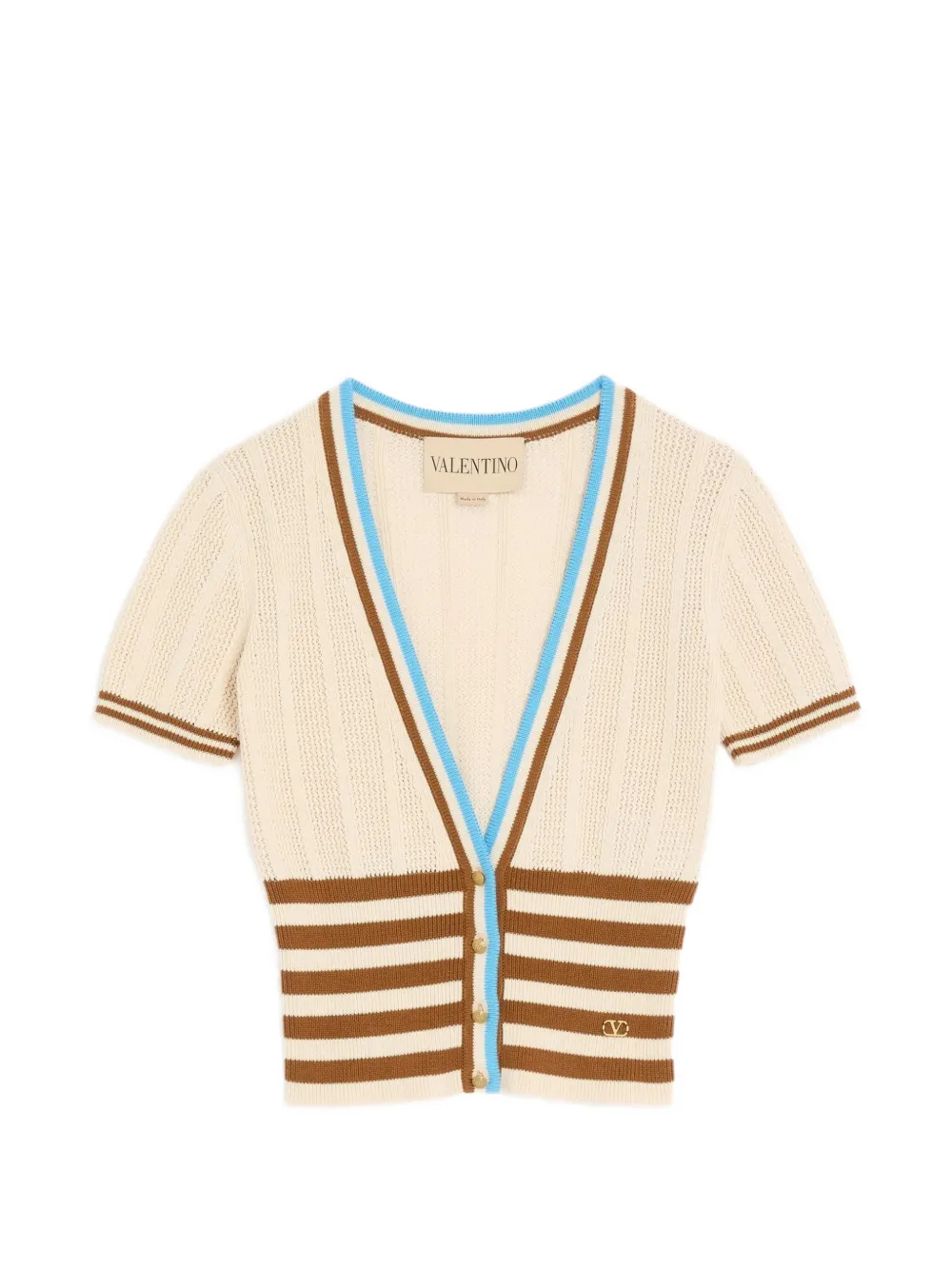 Valentino Garavani Gestreifter Cardigan mit Logo-Schild - Nude
