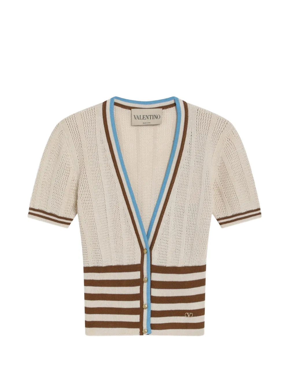 Valentino Garavani striped logo-plaque cardigan - Neutrals