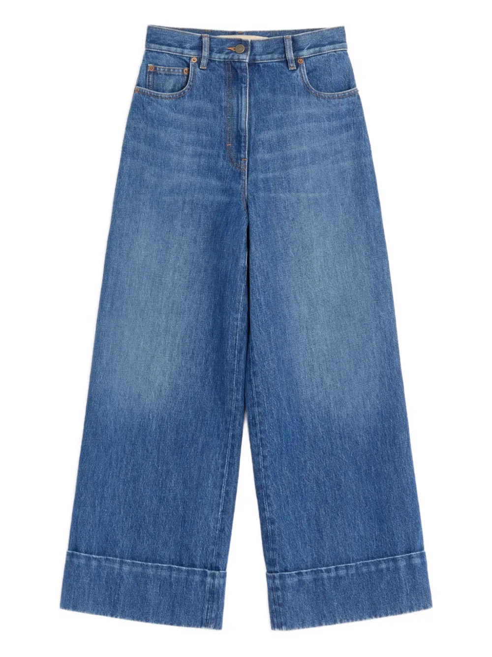 Valentino Garavani cuffed v-motif cropped jeans - Blau