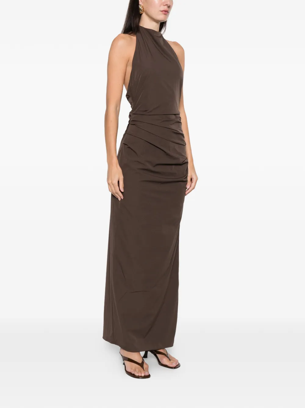 Sir Halterneck Ruched Dress In Brown