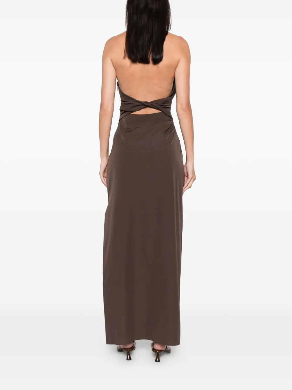 Sir Halterneck Ruched Dress In Brown
