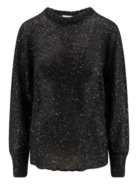 Nude ribbed sequin-detail sweater