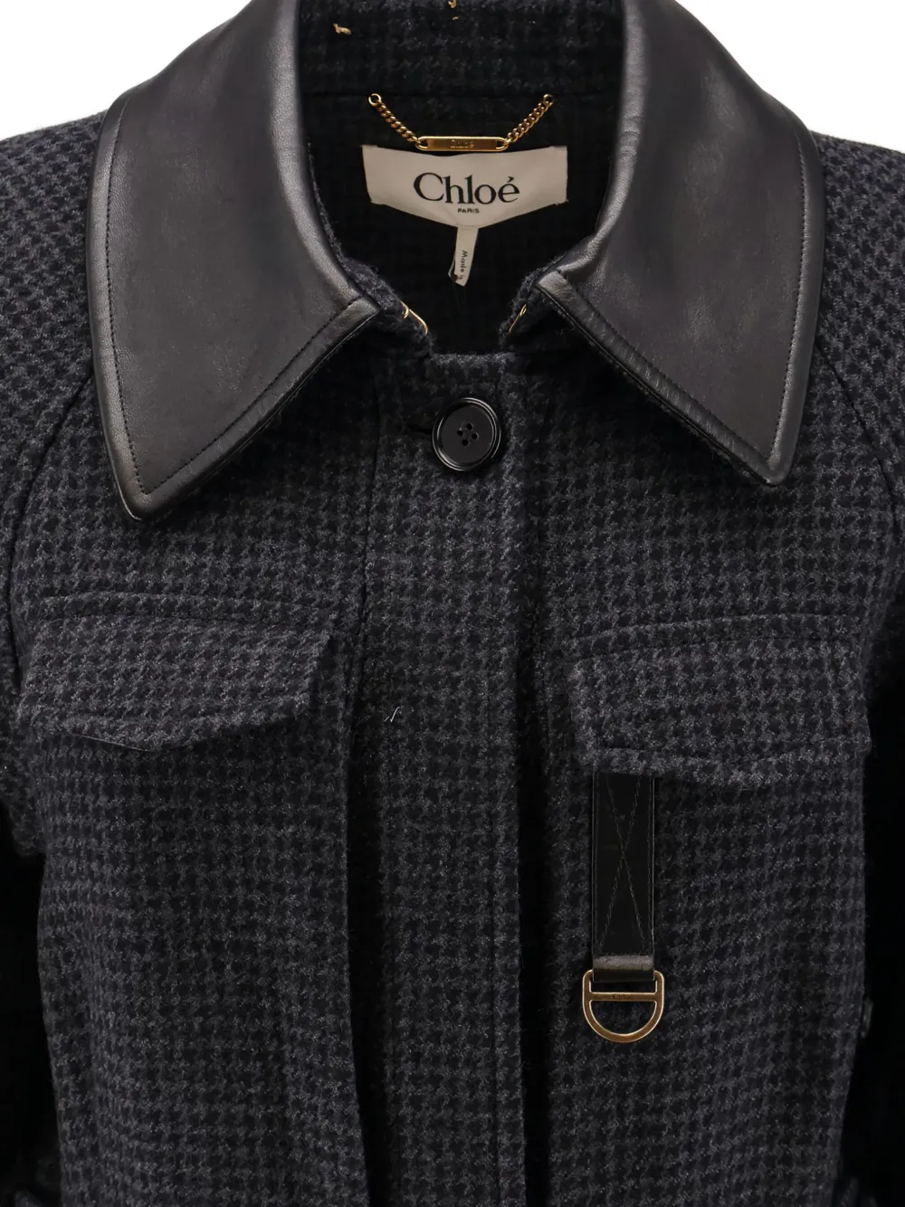 Chloé Wool Belted Jacket With Leather Collar Clothing In Black