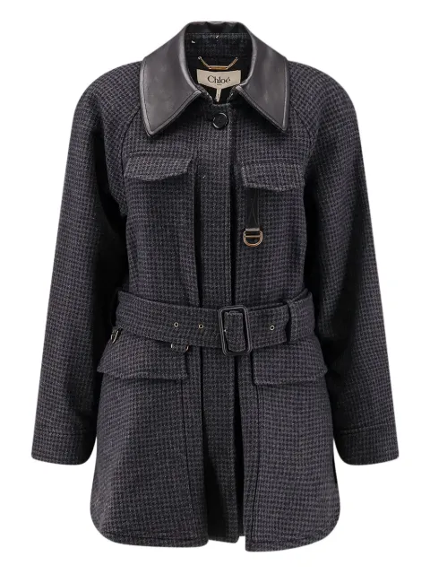 Chloé leather-collar houndstooth-pattern  trench