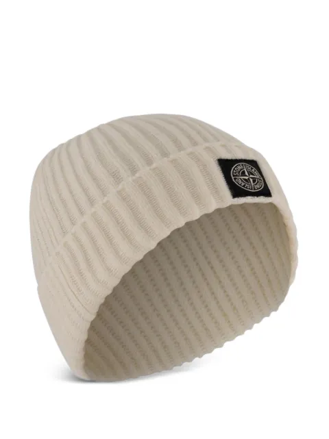 Stone Island Junior logo-patch ribbed beanie hat