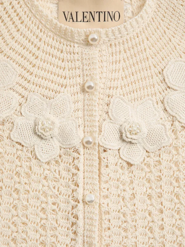 Valentino Garavani Embroidered crochet-flower Cardigan | Neutrals