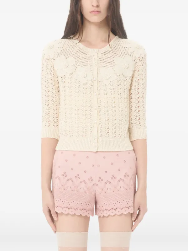 Valentino Garavani Embroidered crochet-flower Cardigan | Neutrals