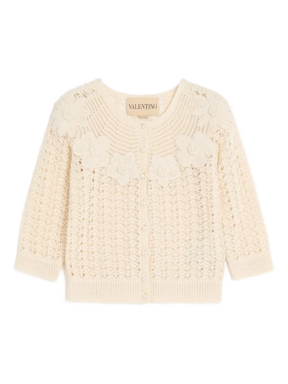 Valentino Embroidered Crochet-flower Cardigan In Neutral