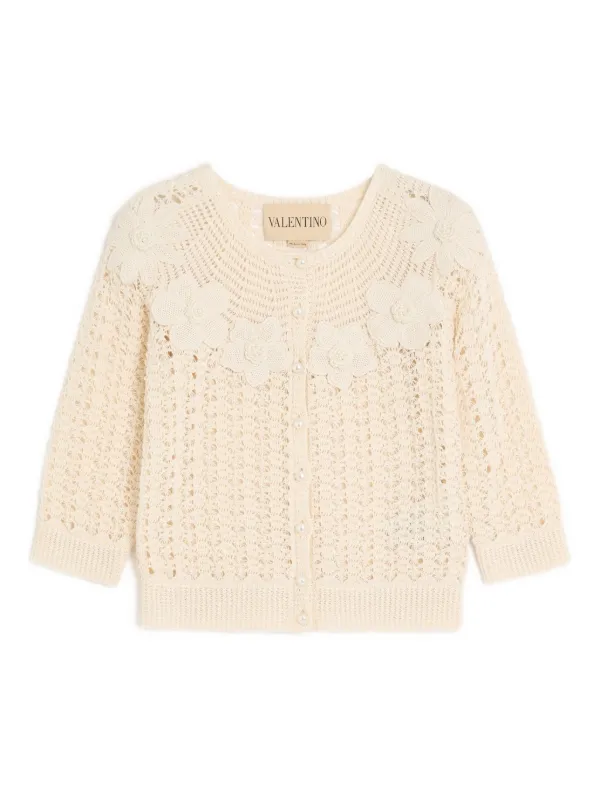 Valentino Garavani Embroidered crochet-flower Cardigan | Neutrals