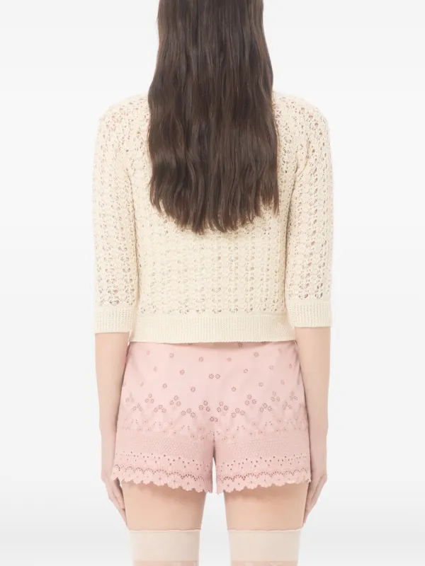 Valentino Garavani Embroidered crochet-flower Cardigan | Neutrals