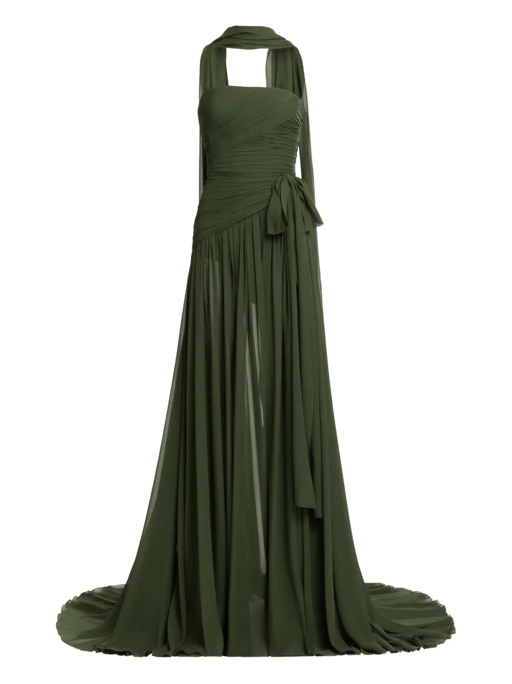 Elie Saab Ruched Tie Maxi Dress In Green