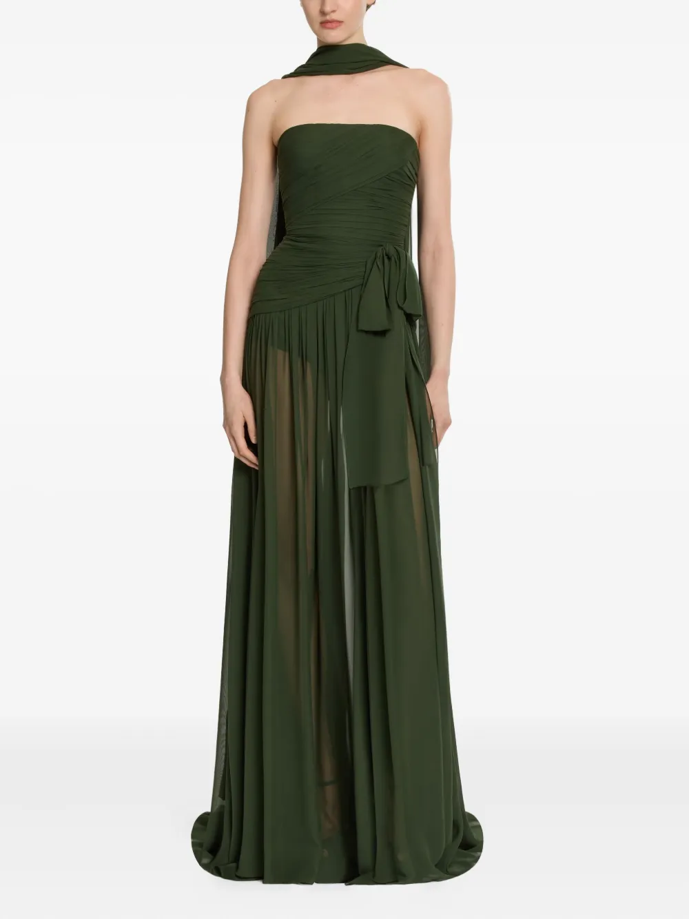 Elie Saab Ruched Tie Maxi Dress In Green