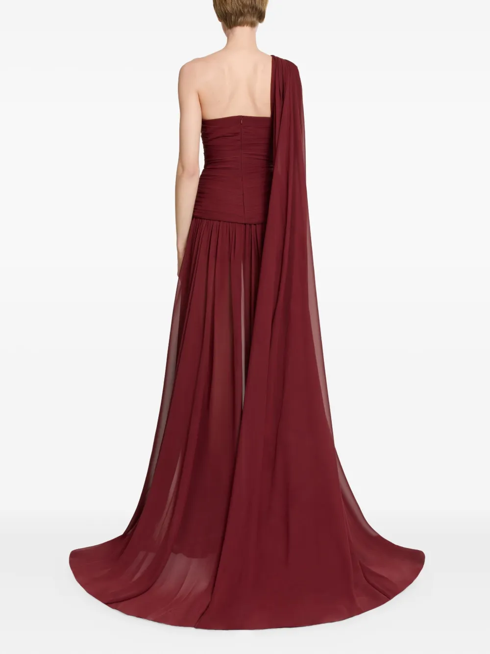 Elie Saab One-shoulder Split Maxi Dress In Burgundy