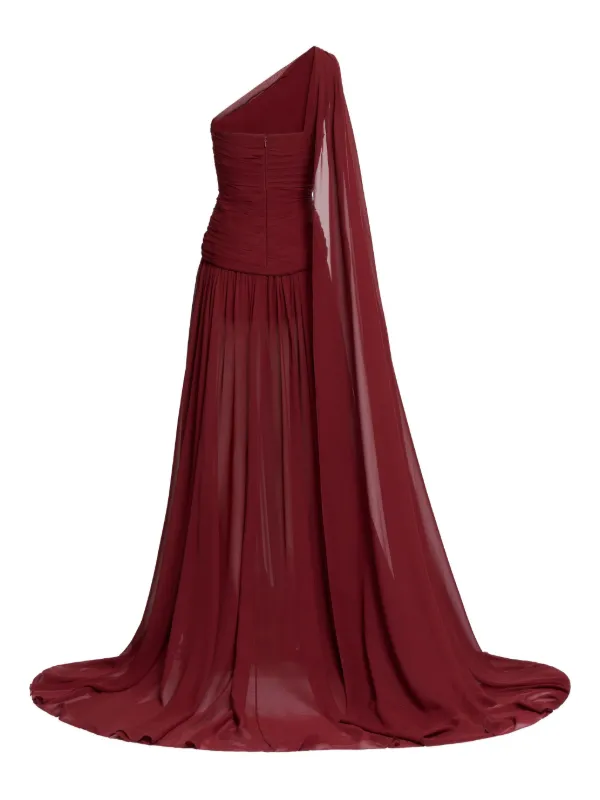 Elie Saab One-shoulder Draped Silk-georgette Gown - Burgundy