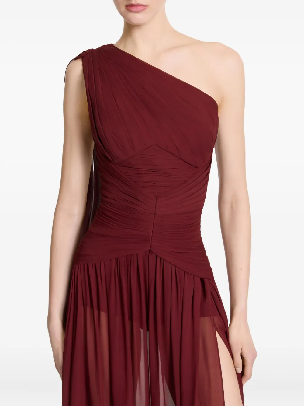 Elie Saab One-shoulder Split Maxi Dress In Burgundy