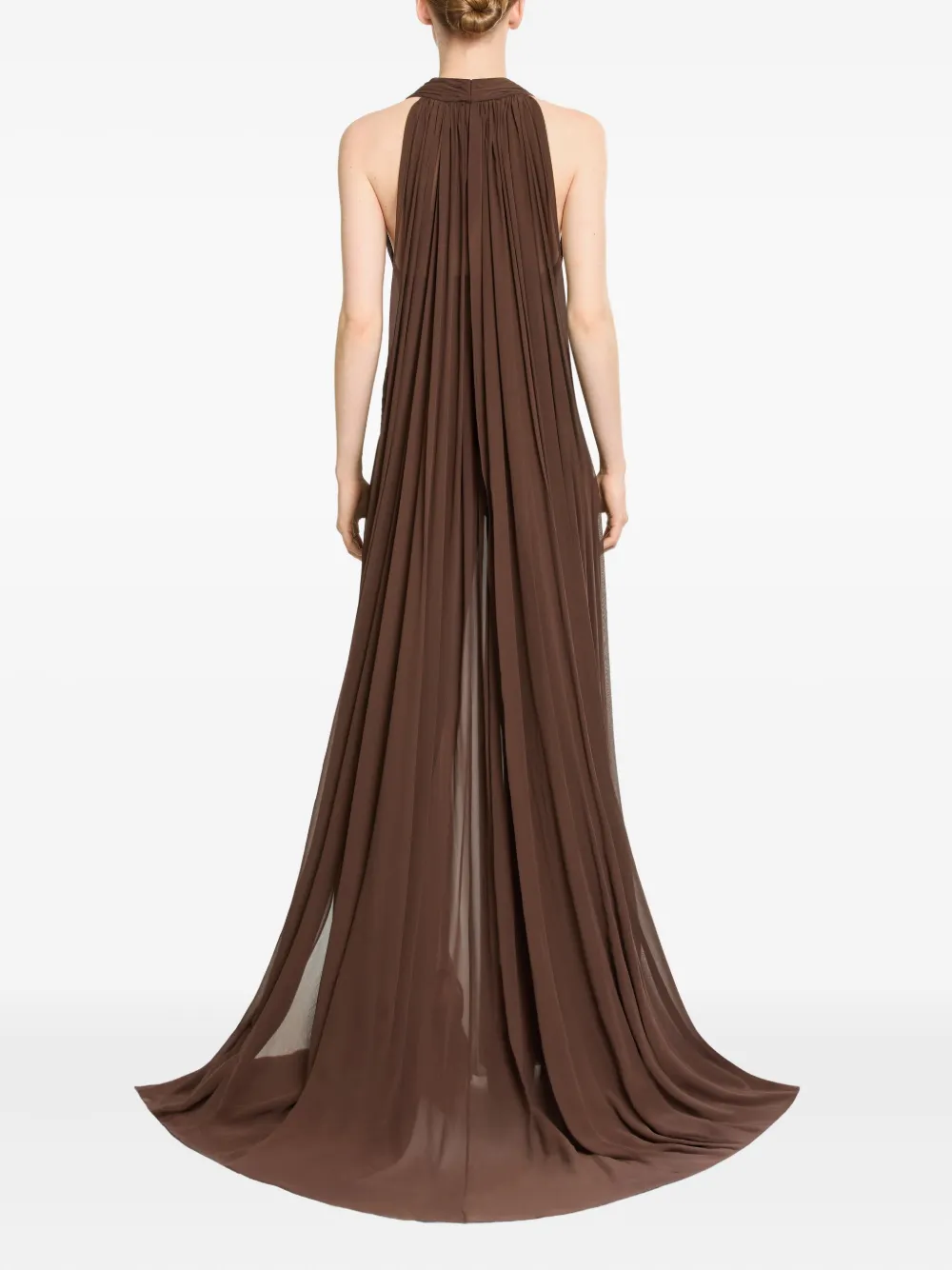 Elie Saab Halterneck Ruched Maxi Dress In Brown