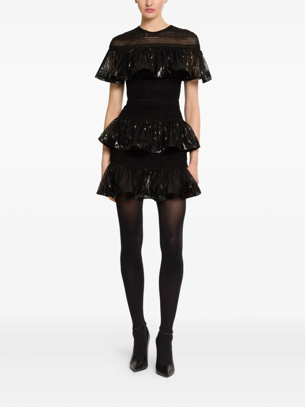 Elie Saab Ruffled Mini Dress In Black