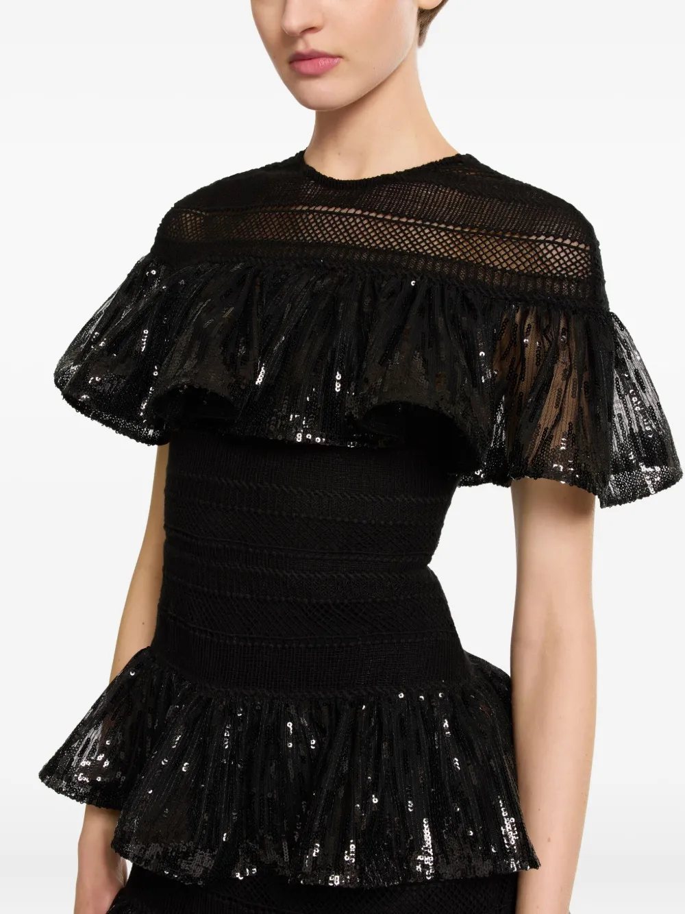 Elie Saab Ruffled Mini Dress In Black