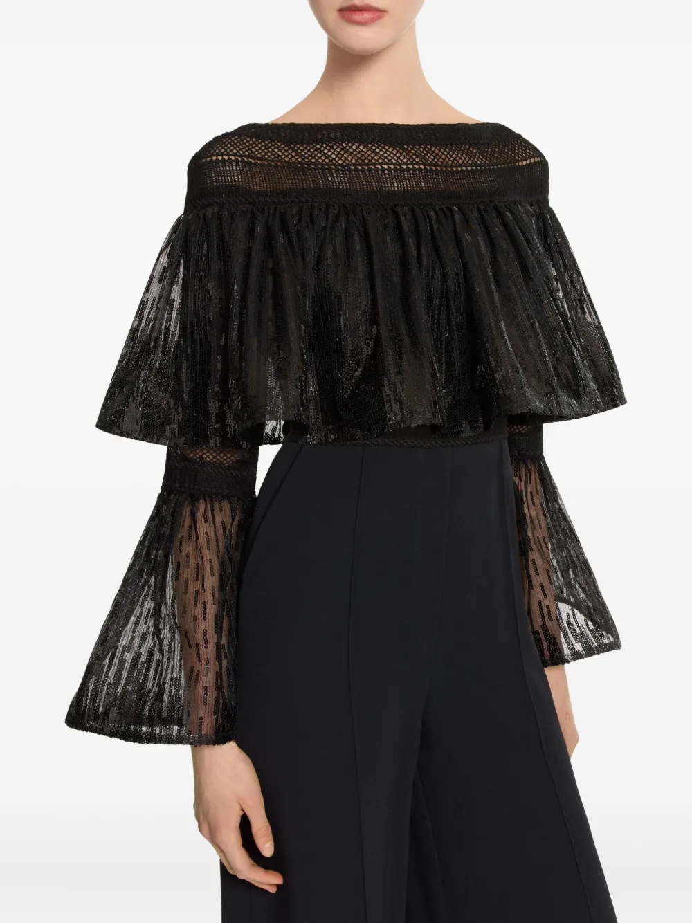 Elie Saab Sequin Flared Jumpsuit In Black