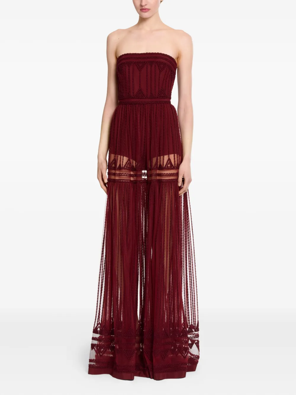 Elie Saab strapless embroidered maxi dress - Rood