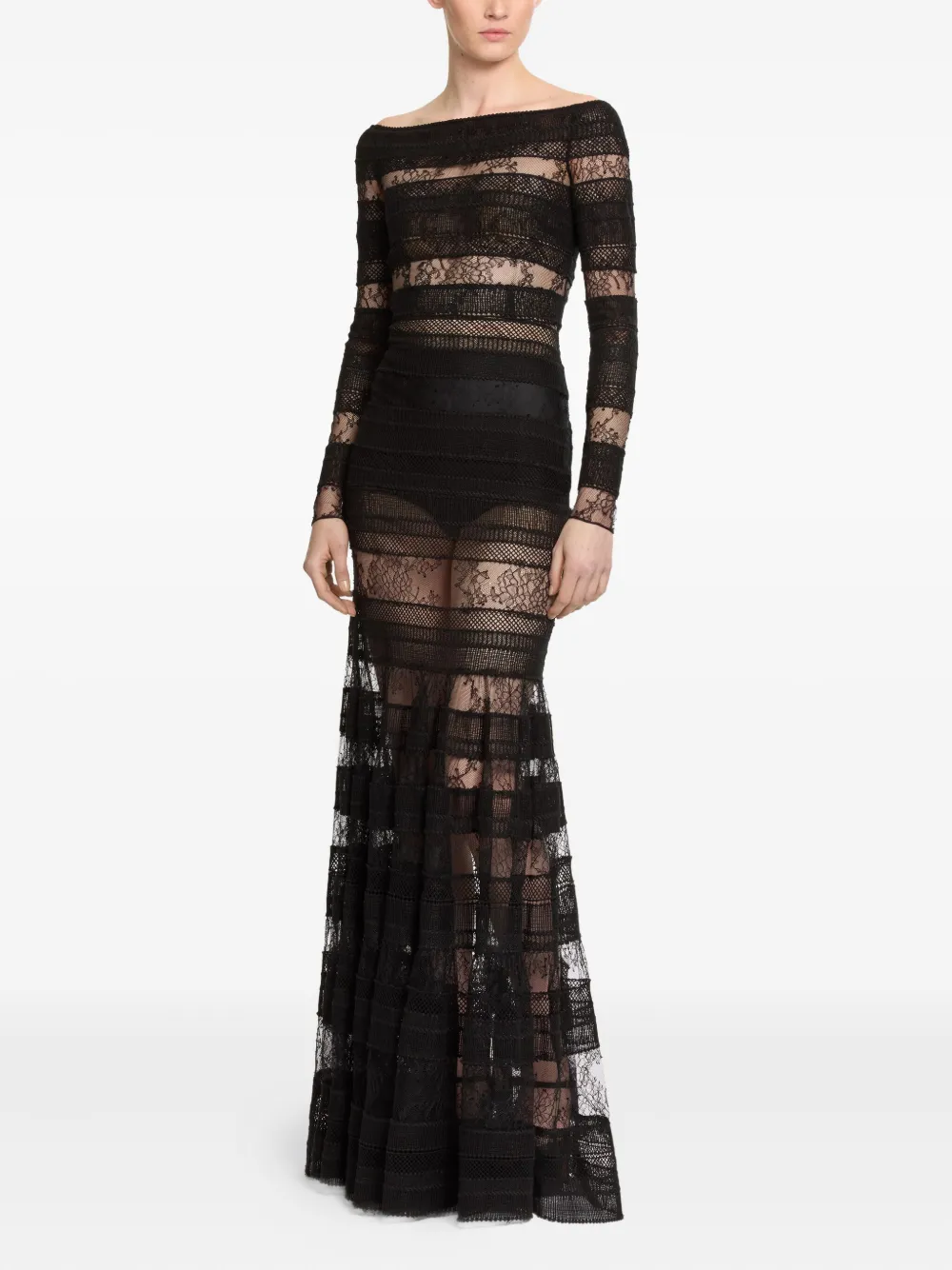 Elie Saab Long-sleeve Lace Maxi Dress In Black
