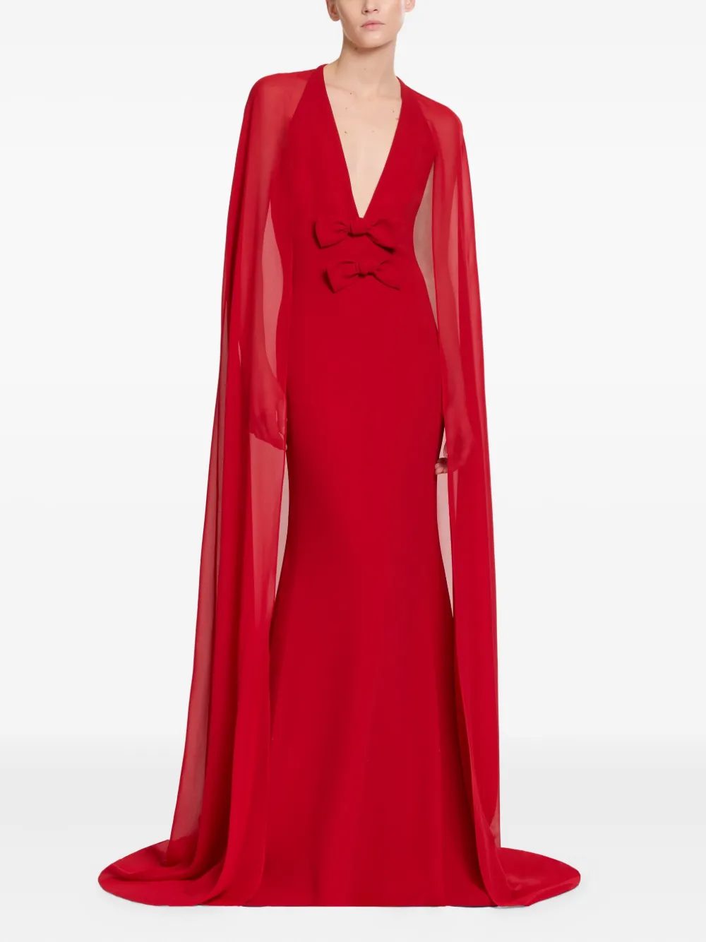 Elie Saab bow-detail cape maxi dress - Rood