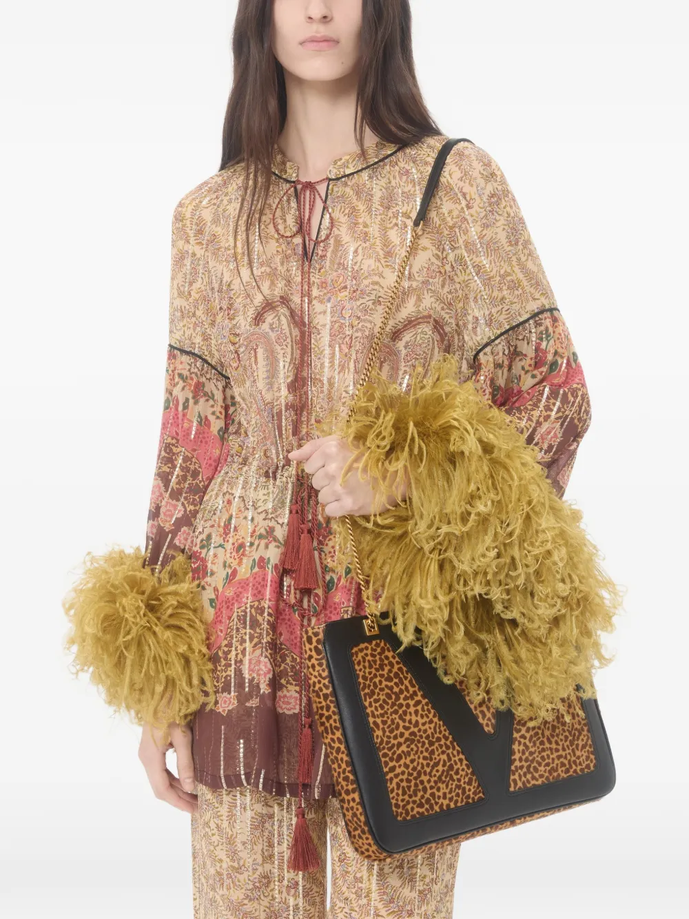 Valentino Garavani Blouse met paisley-print en veren Beige