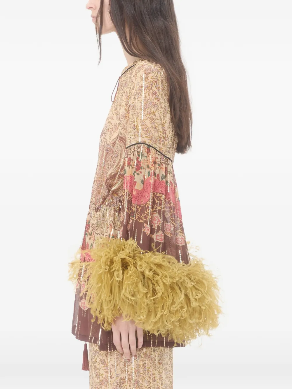 Valentino Garavani Blouse met paisley-print en veren Beige