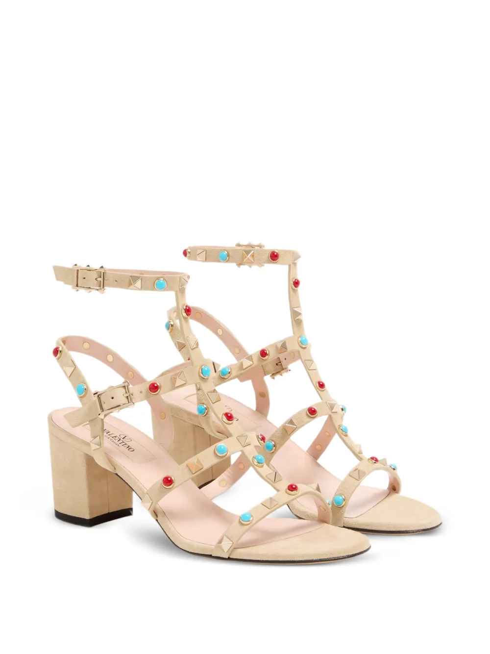Valentino Garavani Rockstud sandalen met cabochon-reliëf Beige