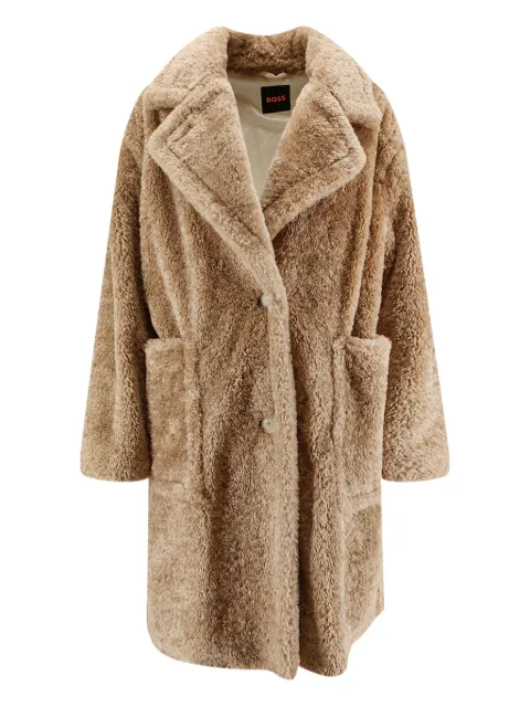 BOSS button-front faux-fur coat