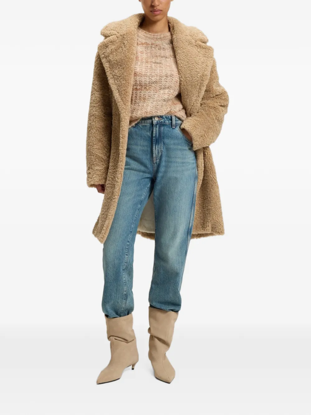 BOSS Jas van imitatiebont Beige