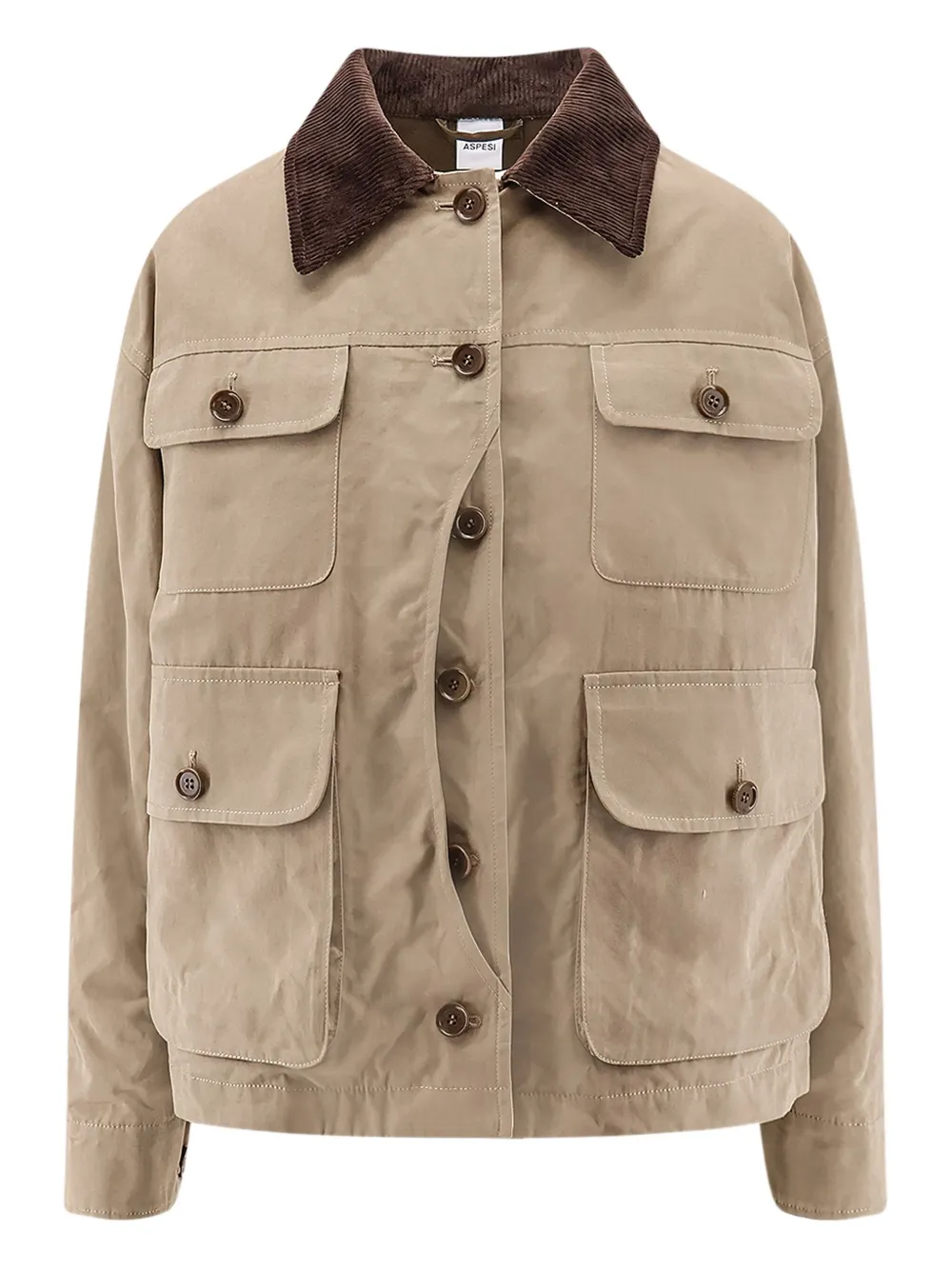 Aspesi Corduroy-collar Flap-pocket Jacket In Brown
