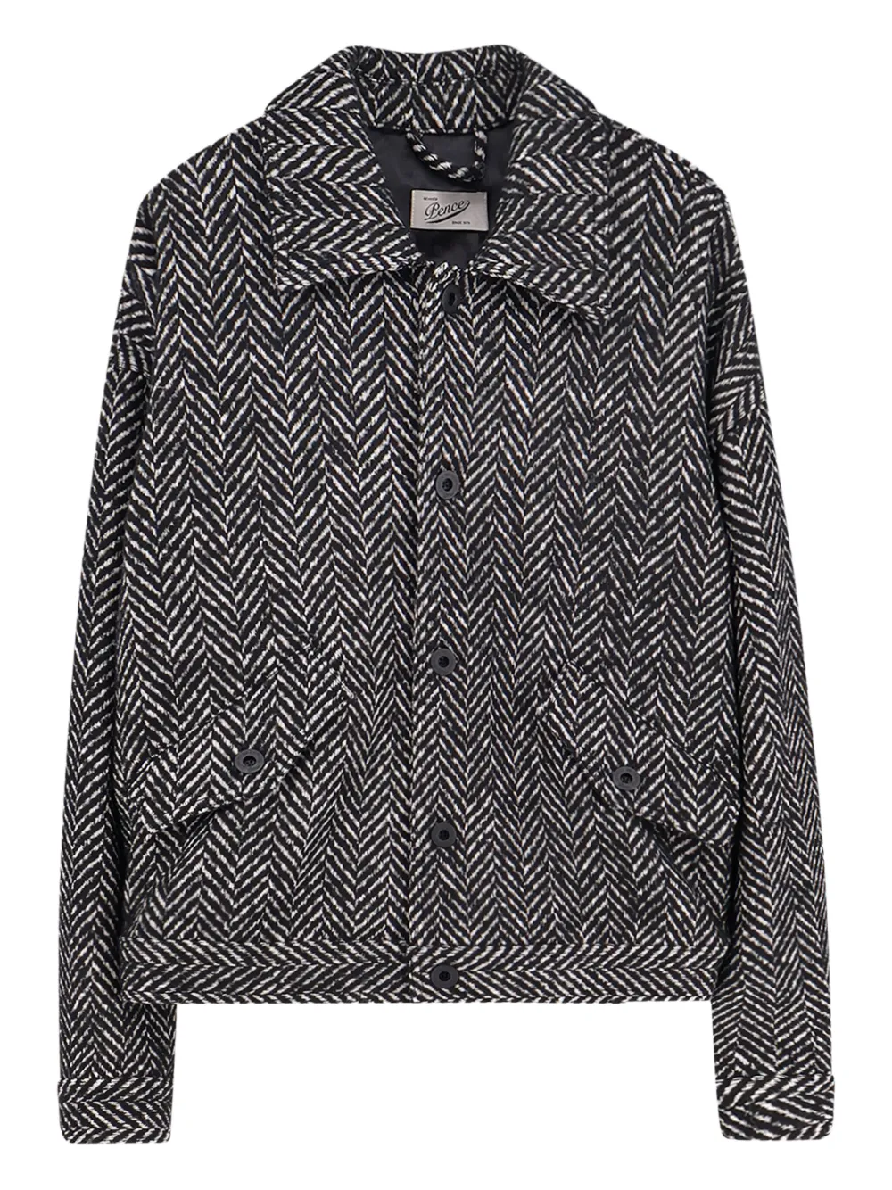 Pence Herringbone-pattern Buttoned Jacket In Black