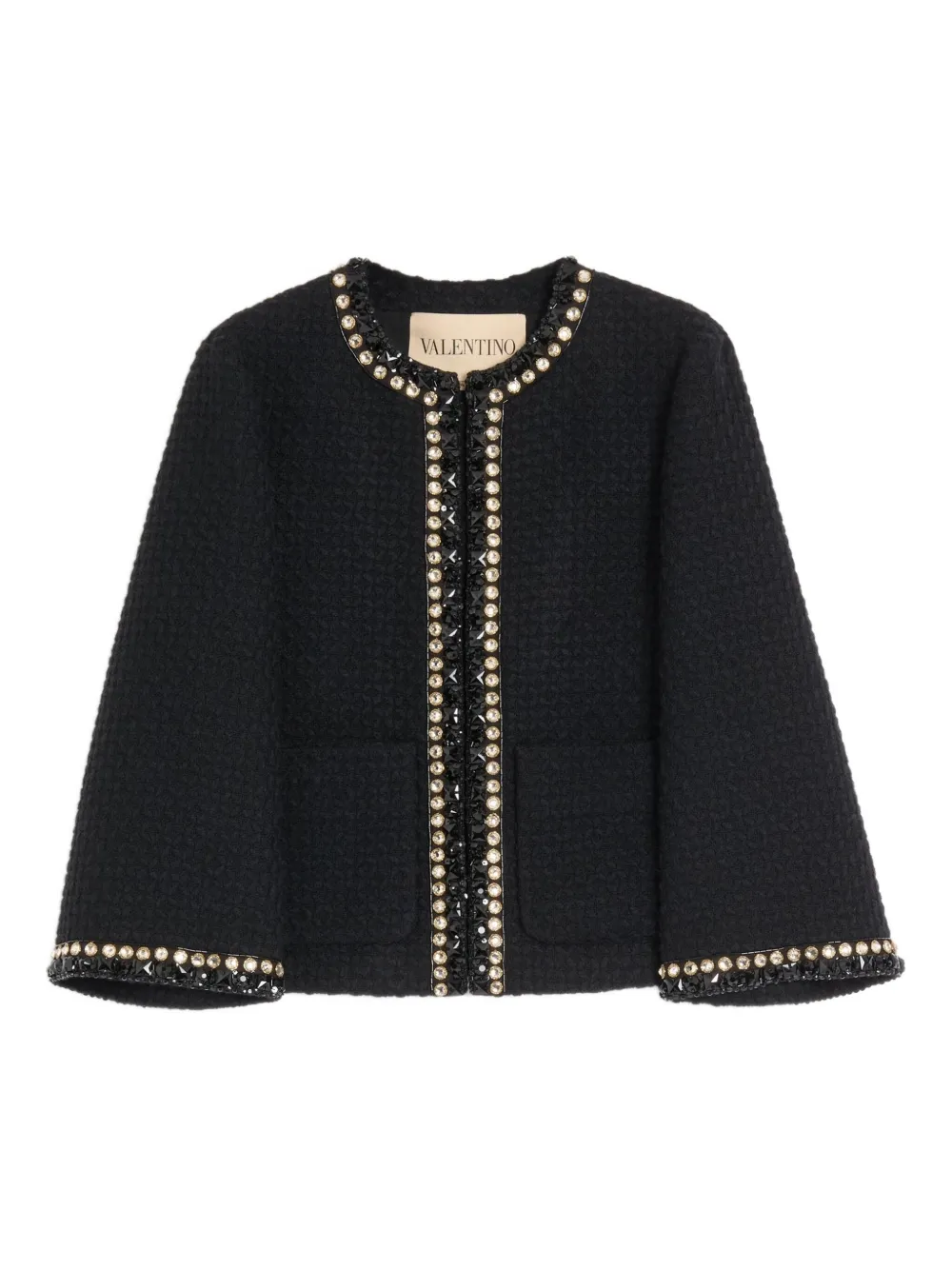 Valentino Embroidered Canestrello Tweed Jacket In Black