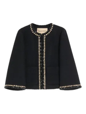 CHANEL Pre-Owned 1995 bouclé-trimmed Jacket | Blue | FARFETCH