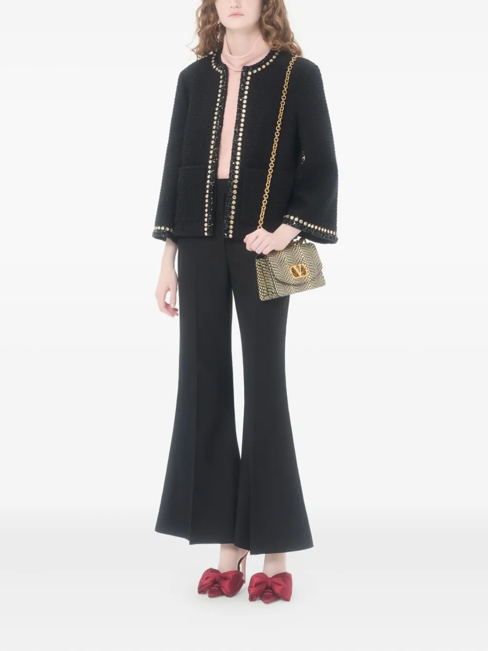 Valentino Embroidered Canestrello Tweed Jacket In Black